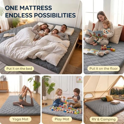 Grey 2.5 Inch Foldable Japanese Floor Mattress Twin Size with Handle