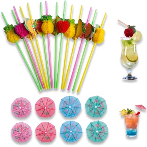 75 Pcs Cocktail Umbrellas & Fruit Straws - Party Drink Decorations