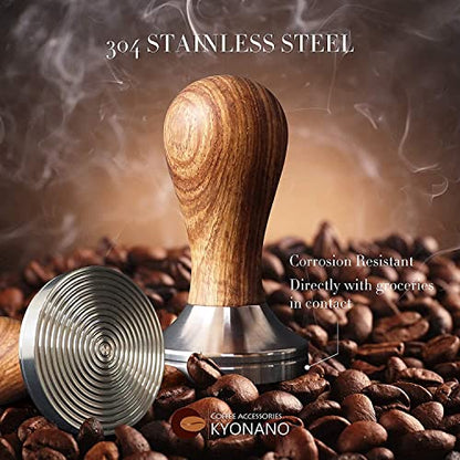 KYONANO Espresso Coffee Tamper 51mm - Espresso Press Tamper- Espresso Hand Tamper with Stainless Steel Base and Scented Rosewood Handle - Compatible with 51mm Delonghi Bottomless Portafilter