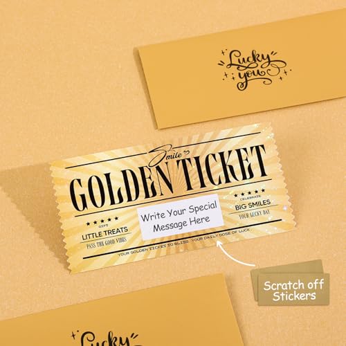 Golden Tickets Scratch Off Cards Set - 6 Pieces with Envelopes, Lucky Gift Reveal for Celebrations