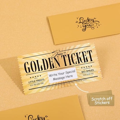 Golden Tickets Scratch Off Cards Set - 6 Pieces with Envelopes, Lucky Gift Reveal for Celebrations