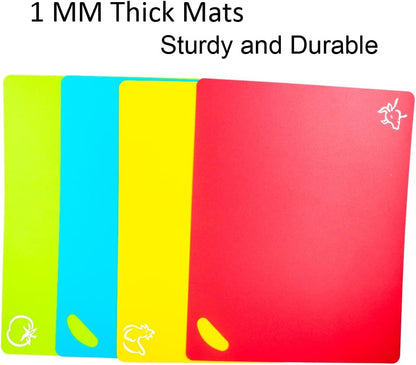 Skiennix Flexible Cutting Board Set - Easy-Grip Colored Mats for Cooking | 4-Piece Plastic Sheets