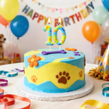 Dog Theme Birthday Number Candles for Cakes - Blue & Green Celebrations