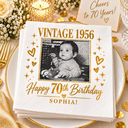 Personalized 50th Birthday Napkins - Custom Photo Cocktail Party Supplies - Birthday Napkin 5