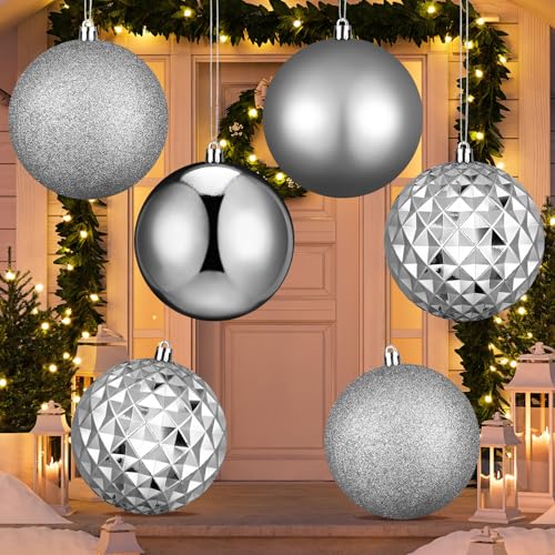 Large Silver Christmas Ball Ornaments Set - 8 Pieces, 4 Inch Holiday Decor