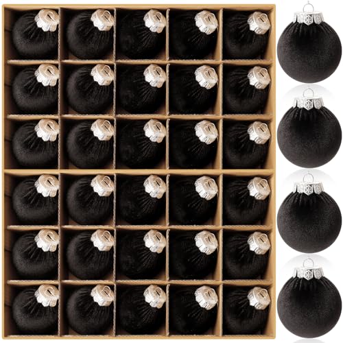 Black Velvet Christmas Ornaments Set - 30 Pcs 2.36 Inch Holiday Decor