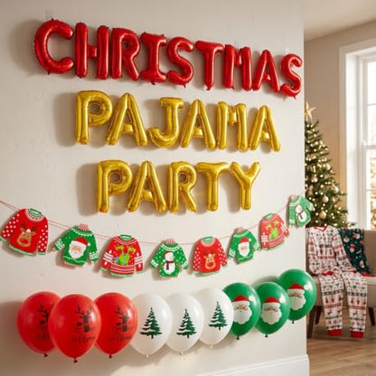 Christmas Pajama Party Decorations Set with Banner & Balloons - Ugly Sweater Theme