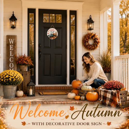 Fall Wooden Door Sign with Lanyard - Autumn Harvest Decor, 11.5 Inches