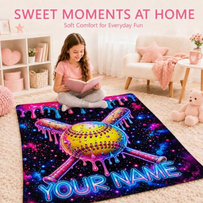 Personalized Softball Blanket for Girls - Yellow Custom Throw Blanket