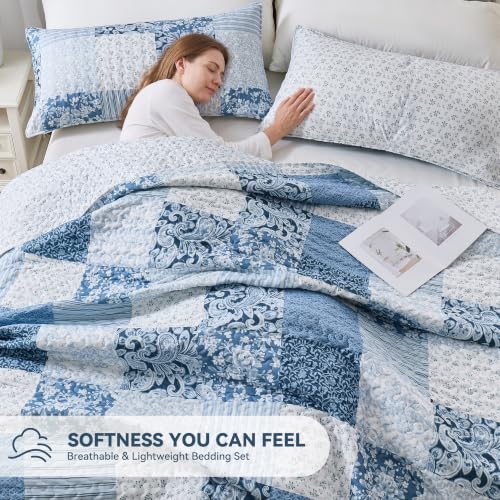 Alaskan King Quilt Set 132x120 Blue Patchwork Reversible Bedspread