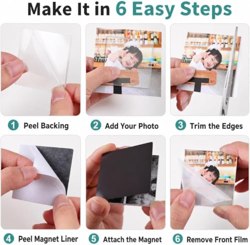 Square Clear Acrylic Fridge Magnets Kit - 20 DIY Photo Magnets with Adhesive Backing