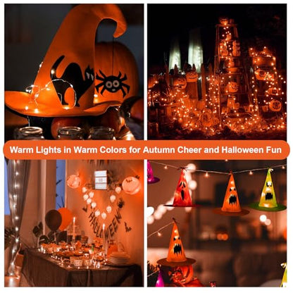 Battery-Operated Fairy Lights 100 Pack, 7ft Copper Wire LED String Lights with 3 Modes - Orange