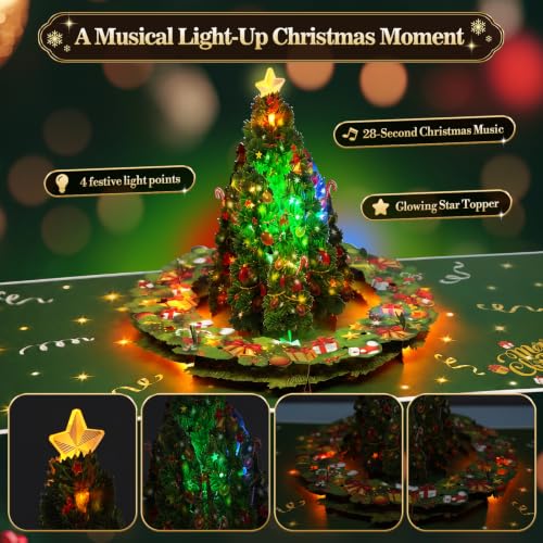 Musical Christmas Tree Pop Up Card with Lights & 32 Sec Music - Christmas Tree Variation