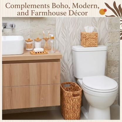Water Hyacinth Wicker Bathroom Accessories Set, 4.5 Gallon Small Trash Can - Natural Finish