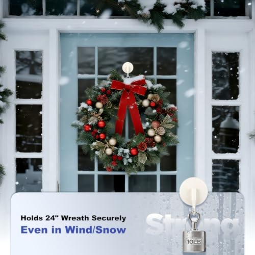OUTXE Wreath Hanger for Front Door 2 Pack - Upgraded Suction Cup Reef Hook White