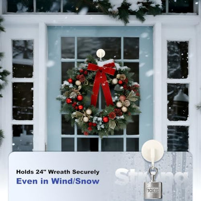 OUTXE Wreath Hanger for Front Door 2 Pack - Upgraded Suction Cup Reef Hook White