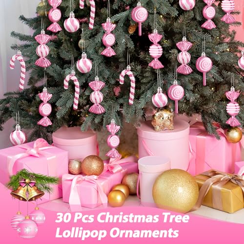 Liliful Pink White Candy Cane Ornaments Set - 30 Pcs Christmas Plastic Decorations (Variation: Pink White)