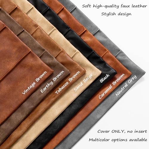 14x36 Faux Leather Lumbar Pillow Cover - Extra Long Body Cushion for Bed & Couch, Hand Stitched Tobacco Brown