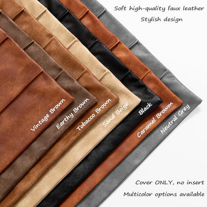 14x36 Faux Leather Lumbar Pillow Cover - Extra Long Body Cushion for Bed & Couch, Hand Stitched Tobacco Brown