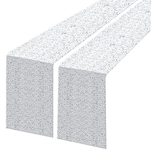 Silver Sequin Table Runner 12x108 Inch for Weddings Party & Holiday Decor - 2 Pack