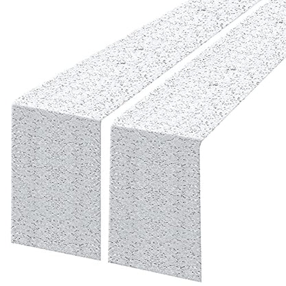 Silver Sequin Table Runner 12x108 Inch for Weddings Party & Holiday Decor - 2 Pack
