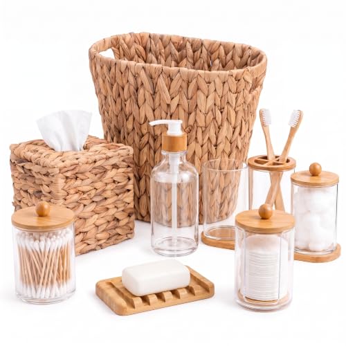 Water Hyacinth Wicker Bathroom Accessories Set, 4.5 Gallon Small Trash Can - Natural Finish