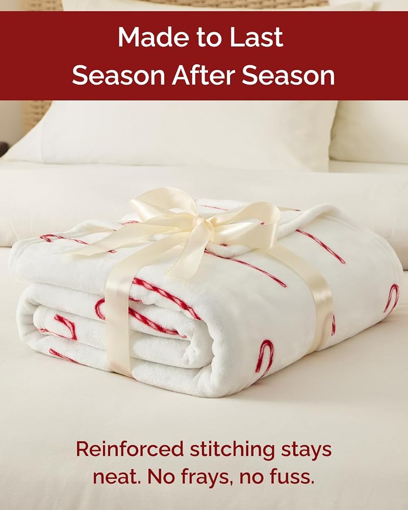 Candy Cane Christmas Fleece Blanket Twin 60x80 - 42 Candy Canes+Twin
