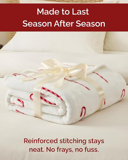 Candy Cane Christmas Fleece Blanket Twin 60x80 - 42 Candy Canes+Twin