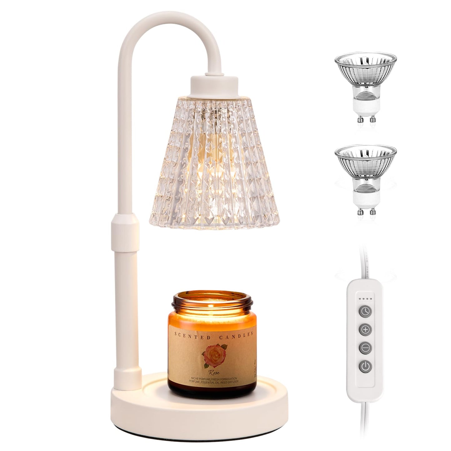 White Crystal Candle Warmer Lamp with Timer, Dimmable Candle Warmer for Jar Candles, Height Adjustable Wax Melts Warmer, Birthday Gifts for Women Mom, House Warming Gifts New Home Decor