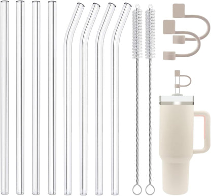 Stanley Replacement Glass Straws - Reusable Straws with Covers & Cleaning Brush | 12 PCS Set