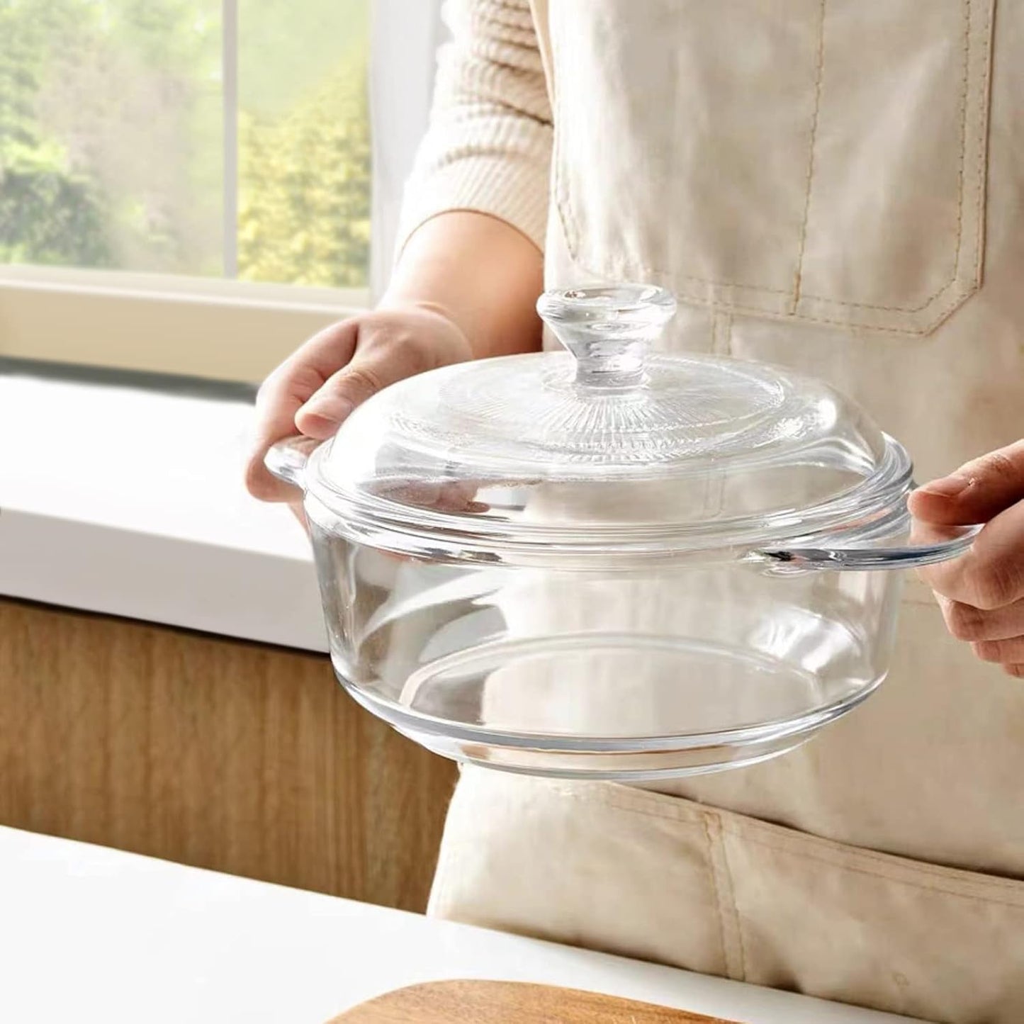 Skiennix Clear Round Glass Casserole - 1-Quart Baking Dish with Lid | Oven, Freezer & Dishwasher Safe