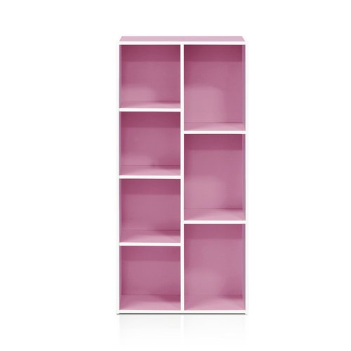 Furinno LUDER Book Shelf, 7-Cube Bookshelf, Bookcase with Open Shelves, 9.4 x 19.5 x 41.7, Easy Assembly, for Living Room, Bedroom, Home Office, White/Pink