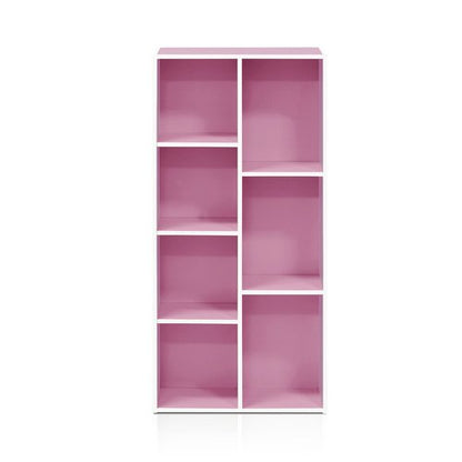 Furinno LUDER Book Shelf, 7-Cube Bookshelf, Bookcase with Open Shelves, 9.4 x 19.5 x 41.7, Easy Assembly, for Living Room, Bedroom, Home Office, White/Pink