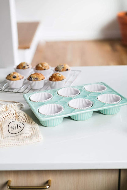 Silicone Kitchen Reusable Baking Cups - Non-Toxic, BPA Free, Dishwasher Safe | Pack of 12, Designer White