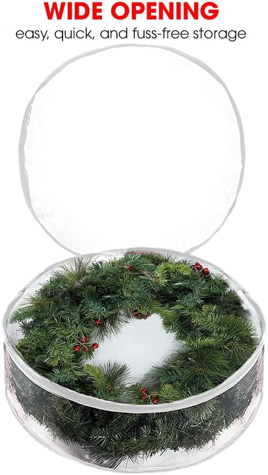 ProPik Christmas Wreath Storage Bag - Waterproof Clear PVC Container for 48-Inch Wreaths - 2 Pack with Handles