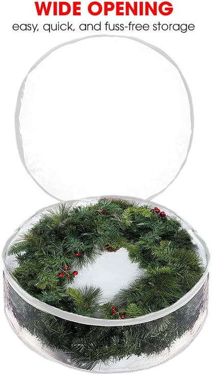 ProPik Christmas Wreath Storage Bag - Waterproof Clear PVC Container for 48-Inch Wreaths - 2 Pack with Handles