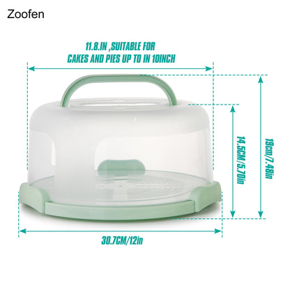 Zoofen Cake Carrier with Handle 10in Cake Stand Green Cake Holder Cover Round Container for 10in or Less Size