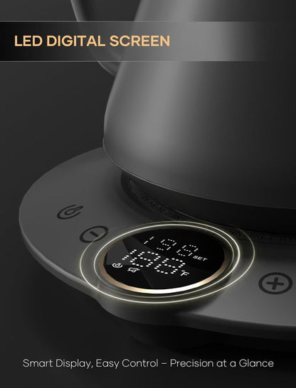 Electric Kettles, Cocinare Gooseneck Electric Kettle, ±1℉ Temperature Control, Stainless Steel Inner, Quick Heating, for Pour Over Coffee, Brew Tea, Boil Hot Water, 0.9L (Wood)