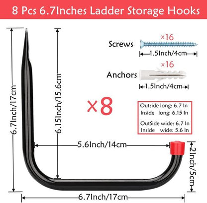 Heavy Duty Garage Storage Hooks by [Brand Name] - 8 Pack Wall Hangers for Tools, Bikes & More | 6.7 x 6.7 x 0.5 Inches