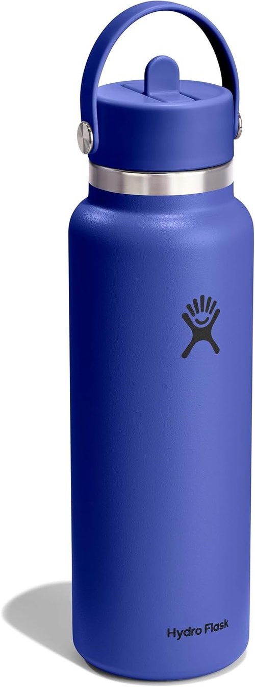 Hydro Flask Water Bottle - Insulated Stainless Steel - 40 Oz Capri Blue with Wide Straw Lid & Leakproof Design