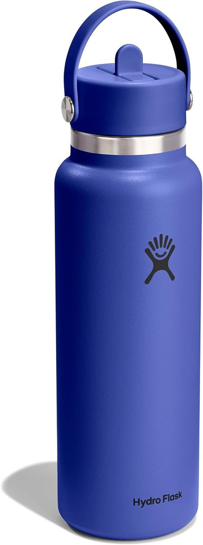 Hydro Flask Water Bottle - Insulated Stainless Steel - 40 Oz Capri Blue with Wide Straw Lid & Leakproof Design
