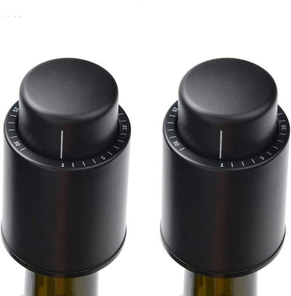 2 Pack Wine Bottle Stopper Vacuum with Time Scale Record, Vacuum Champagne Stoppers, Reusable Wine Preserver Bottle Saver, Wine Corks Keep Fresh, Fits Any Bottle