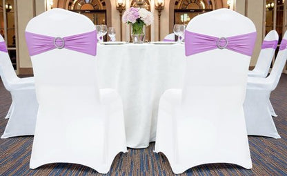 MDS Premium Stretch Spandex Chair Sashes - Pack of 100 Light Purple Covers with Buckle Slider for Weddings & Events