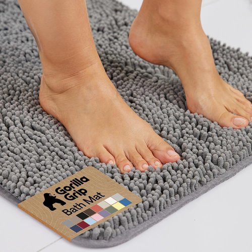 GORILLA GRIP Bath Rug Mat - Soft, Absorbent Chenille | Quick-Dry Microfiber, 30x20 Inches, Grey