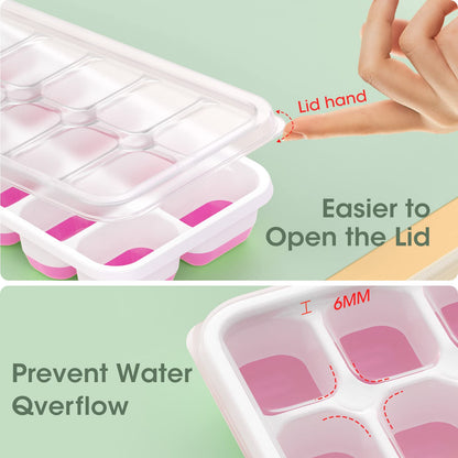 DOQAUS Ice Cube Tray with Lid and Ice Bucket, Silicone Ice Cube Trays for Freezer with Ice Box, 4 Pack Ice Trays with Ice Container for Cocktails, Stackable Ice Maker with Storage Ice Bin