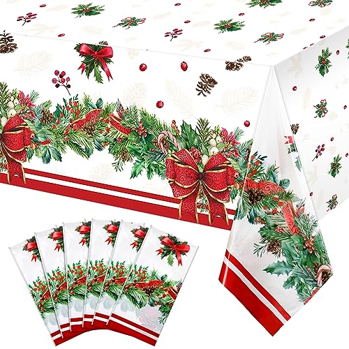 Tiamon 6 Pieces Christmas Plastic Tablecloths Disposable Holiday Coverings - Extra Large