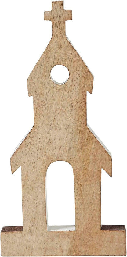 VHC Brands Wooden Church Figurine - Brown Roof Design | 12" x 6" x 1" Size