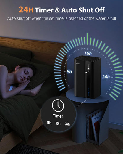 UBBO 95oz Dehumidifiers for Home, 1000 Sq.Ft Dehumidifier with Drain Hose - Auto Shut Off, Timer, Sleep Mode & Drain Hose - 7 Color Light for Bedroom, Bathroom, RV - Black