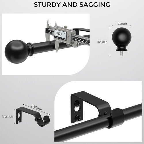 JRZOO Curtain Rod for Windows 18-45 Inch, Black 5/8 Inch Small Window Treatment Rods, Short Adjustable Splicing Drapery pole, Matte Black