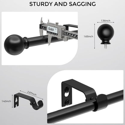 JRZOO Curtain Rod for Windows 18-45 Inch, Black 5/8 Inch Small Window Treatment Rods, Short Adjustable Splicing Drapery pole, Matte Black